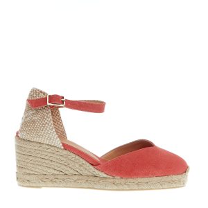 Espadrillas zeppa 70 mm tessuto fragola