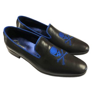 Slippers in vitello con ricamo teschio