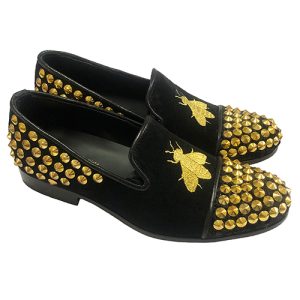 Slippers in camoscio con borchie e ricamo