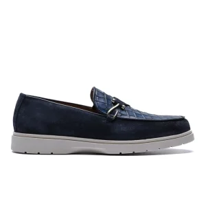 Loafer in Blue Suede and Crocodile with hook