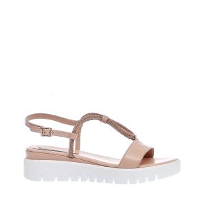 zeppa bassa pelle cipria strass