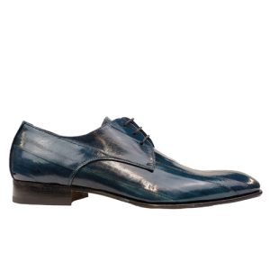 Scarpa Stringata da Cerimonia in Anguilla Blu