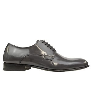 Scarpa Stringata da Cerimonia Forma Inglese in Vitello Spazzolato Grigio