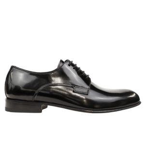 Scarpa Stringata da Cerimonia Forma Inglese in Vitello Spazzolato Nero