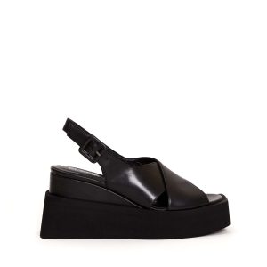 sandalo zeppa doppia nera incrocio