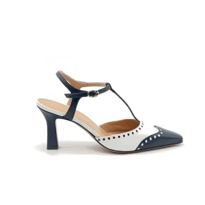 “Antonia” Slingback in Nappa Bianca e Blu Navy