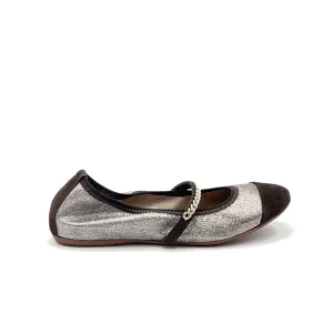 “Ade” Ballerina in Tessuto Laminato Testa di Moro